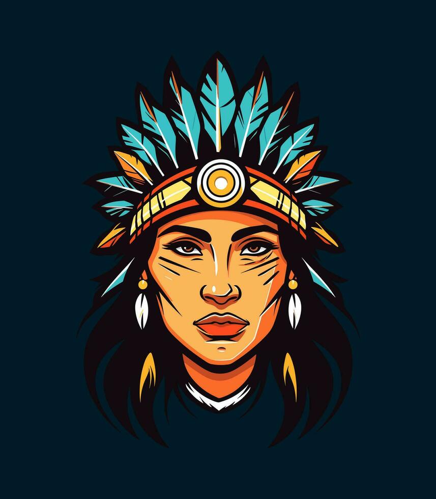 mooi inheems Indisch Amerikaans meisje hoofd vector klem kunst illustratie