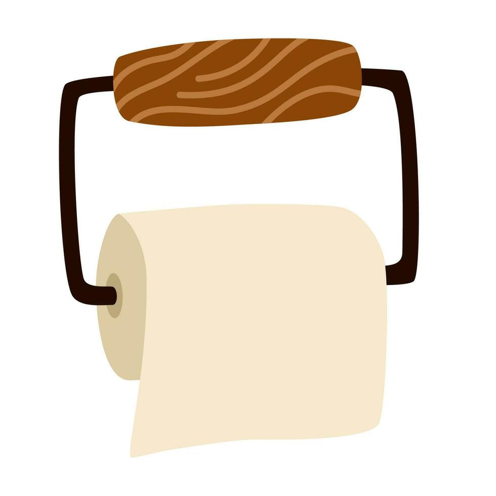 toilet papier rollen Aan een houten houder. badkamer, interieur item. vlak vector illustratie geïsoleerd Aan wit achtergrond