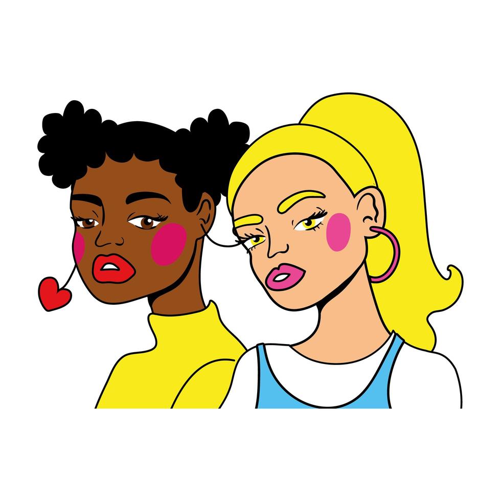 afro en blonde meisjes paar mode pop-art stijl vector