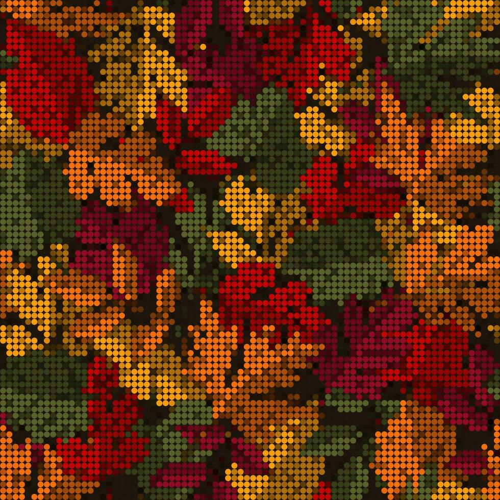 patroon met overlappende kleurrijk herfst bladeren. pixel retro effect. dicht samenstelling met overlappende elementen. mooi zo voor kleding, kleding stof, textiel, oppervlakte ontwerp ontwerp. vector