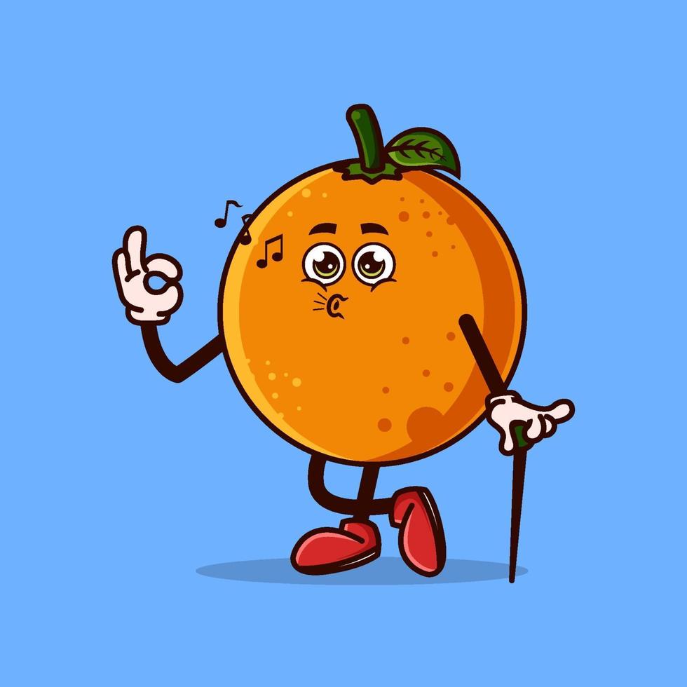 schattig oranje fruit karakter oke gebaar en fluitje. fruit karakter pictogram concept geïsoleerd. platte cartoonstijl vector