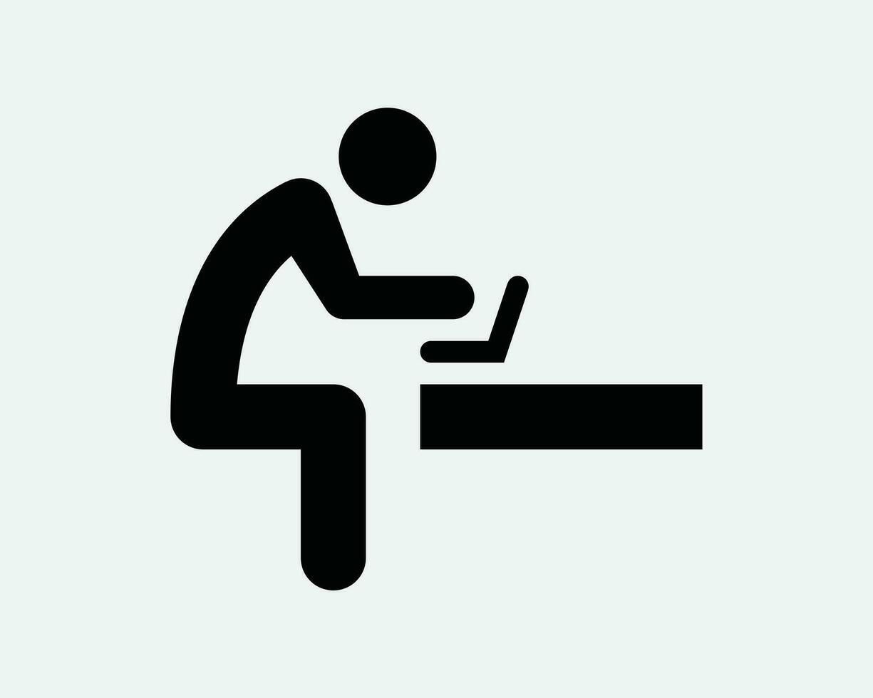 Mens gebruik makend van laptop icoon persoon stok figuur werk studie computer cafe zitten zittend naar beneden arbeider zwart wit grafisch clip art artwork symbool teken vector eps