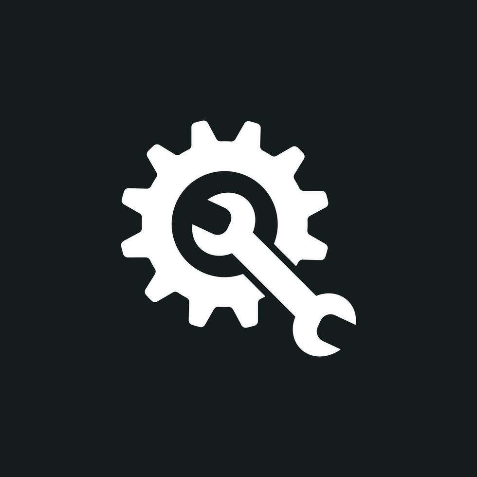onderhoud gereedschap vlak vector icoon. tandrad met moersleutel symbool logo illustratie.