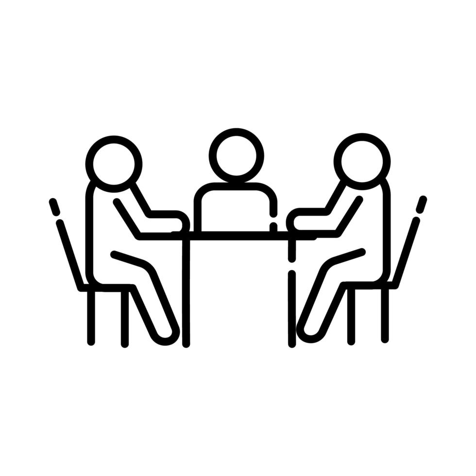 teamworkers in tabel coworking lijn stijlicoon vector