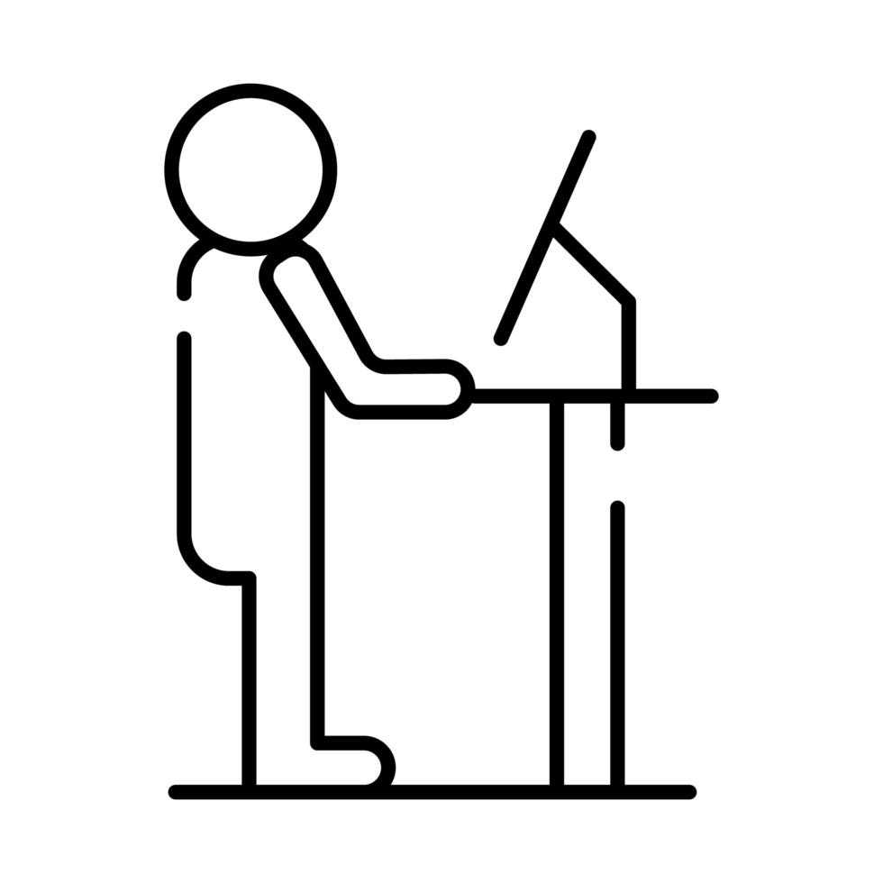 menselijke figuur aan het werk in desktop avatar lijn stijlicoon vector