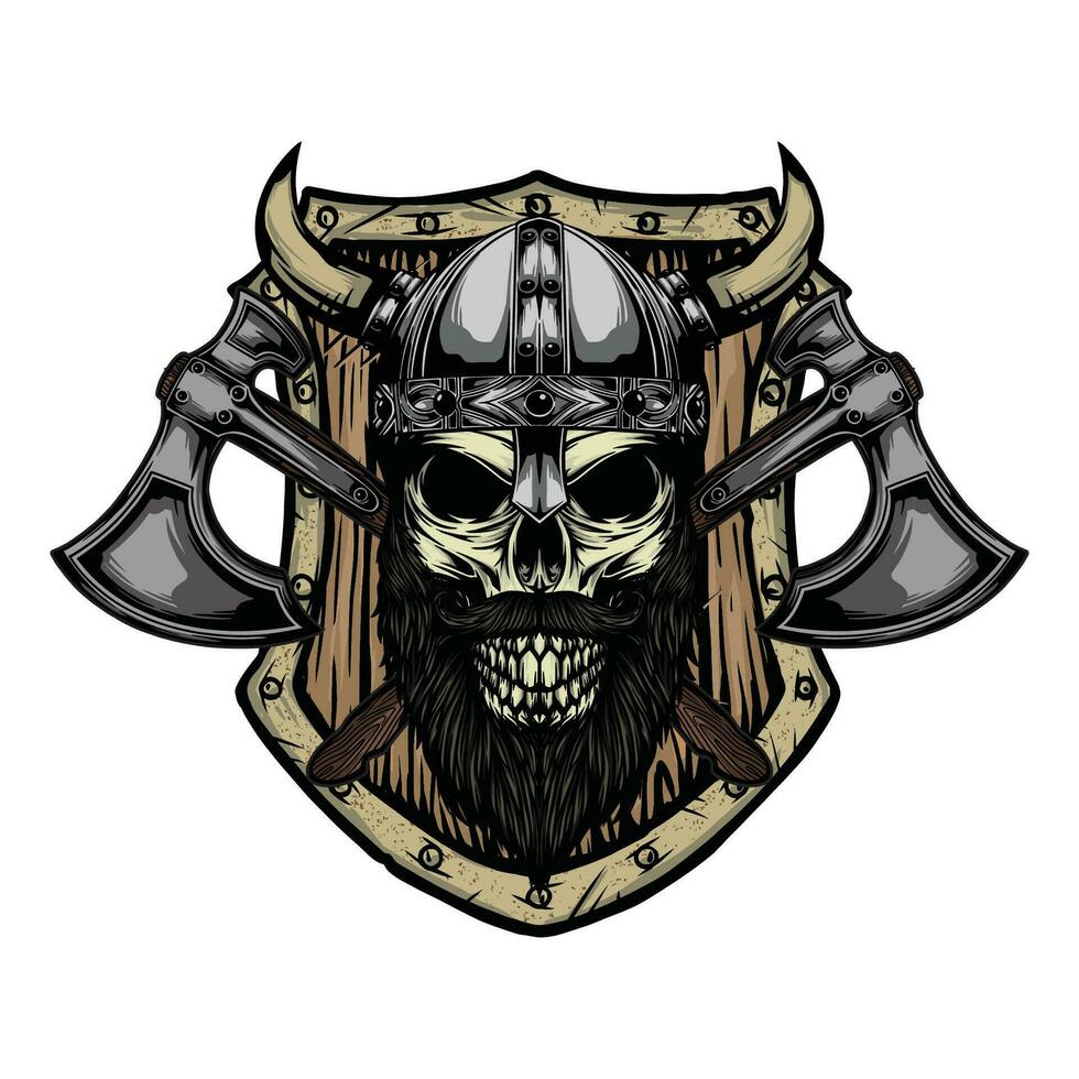 viking schedel krijger in wijnoogst hand- getrokken stijl vector