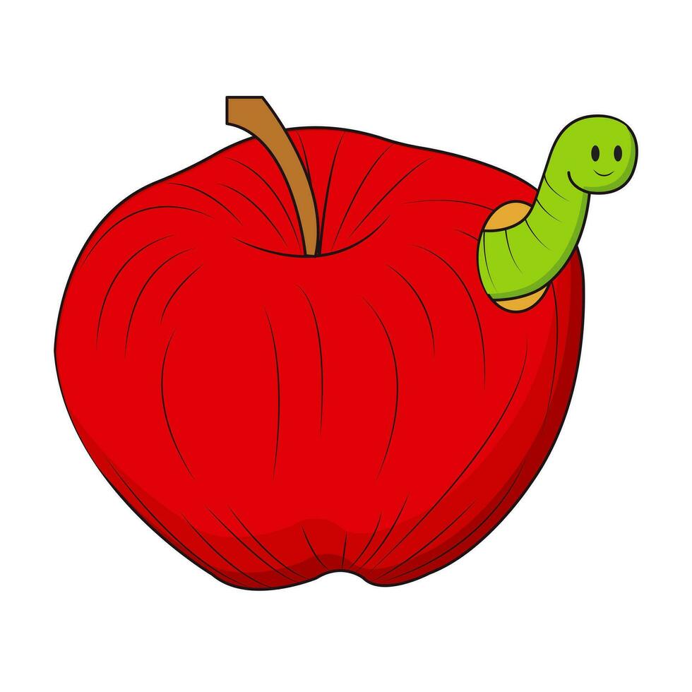appel worm, illustratie van een appel met een worm binnen. vector illustratie geïsoleerd Aan wit achtergrond.