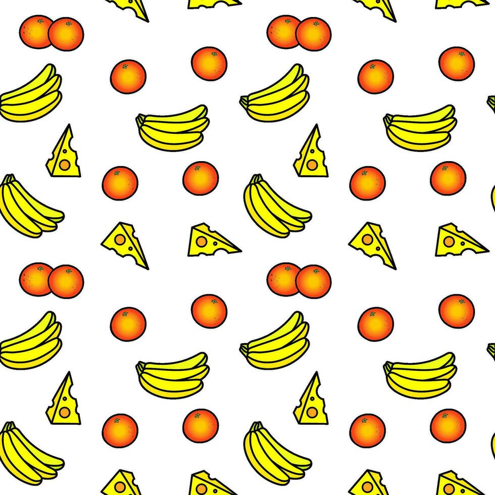 kleur vector patroon met oranje, kaas en bananen