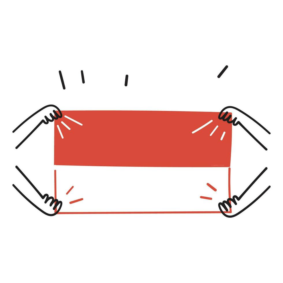 hand- getrokken tekening hand- Holding Indonesisch vlag illustratie vector