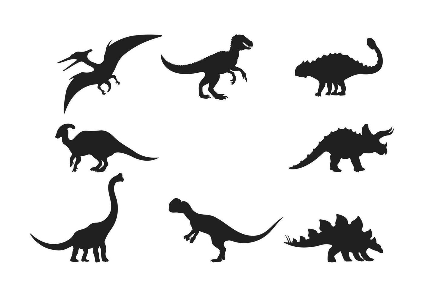 dinosaurus en Jura dino monster pictogrammen. vector silhouetten van triceratops of t-rex, brontosaurus of pterodactyl en stegosaurus, pteranodon of ceratosaurus en reptiel parasaurolophus