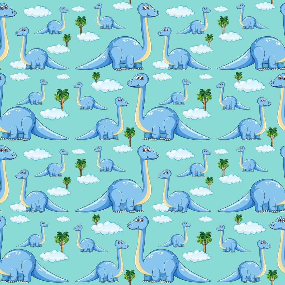 naadloos patroon met brachiosaurusdinosaurussen en boom op blauwe achtergrond vector