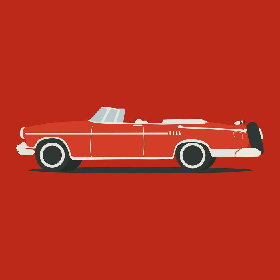 retro stijl auto in rood met backdrop vector