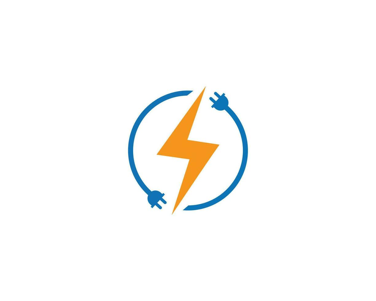 bliksem flash en macht bout energie logo ontwerp met plug symbool vector icoon.