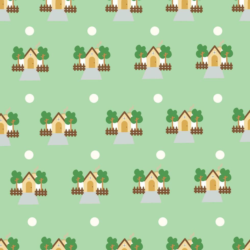 naadloos vector patroon met schattig huizen Aan groen achtergrond. perfect voor textiel, behang of afdrukken ontwerp.