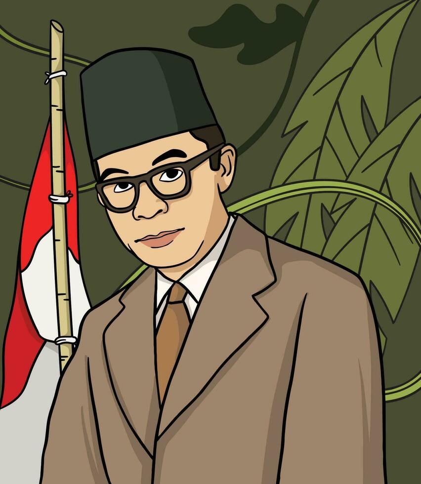 moh hatta portret illustratie. gelukkig Indonesisch nationaal heroes dag vector