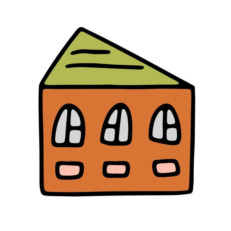 tekening huis. grappig primitief schetsen kattebelletje stijl. hand- getrokken speelgoed- bouwen vector illustratie.