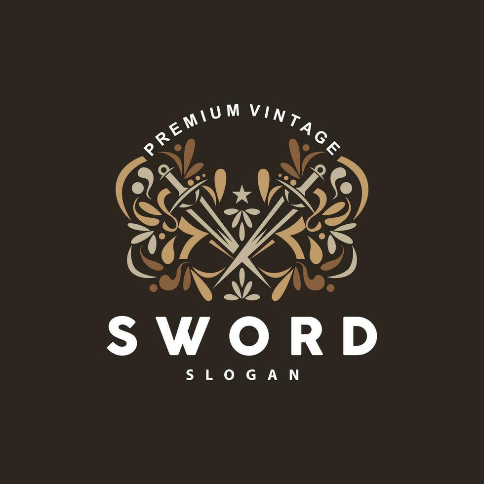 zwaard logo, vechter oorlog wapen vector, premie retro wijnoogst typografie ontwerp vector