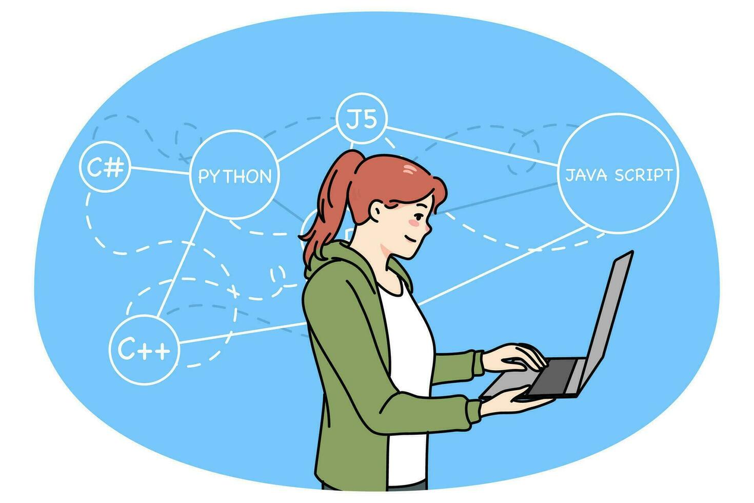 vrouw programmeur schrijven codes Aan computer vector