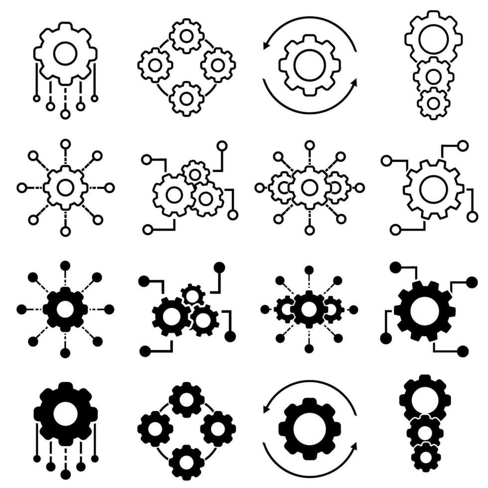 geautomatiseerd systeem icoon vector set. functie instellingen illustratie teken verzameling. bewerkbare symbool. ontwikkeling logo.