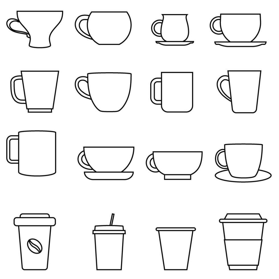 koffie kop icoon vector set. thee kop illustratie teken verzameling. mokka symbool. thee logo. heet drinken markering.