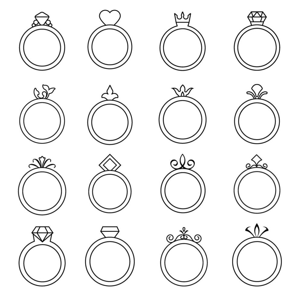 ring icoon vector set. bruiloft illustratie teken verzameling. juweel symbool. edelsteen logo.