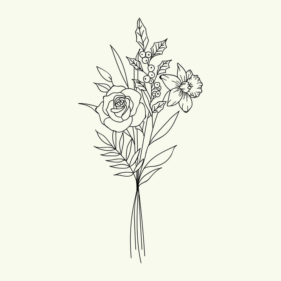 mooi realistisch hand getekend artistiek bloemen wijnoogst boeket samenstelling decoratief schetsen vector