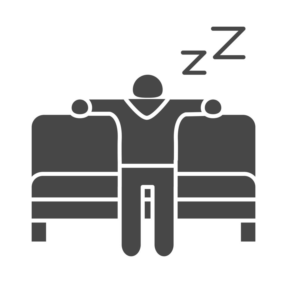 slapeloosheid karakter slapen in de bank silhouet pictogramstijl vector