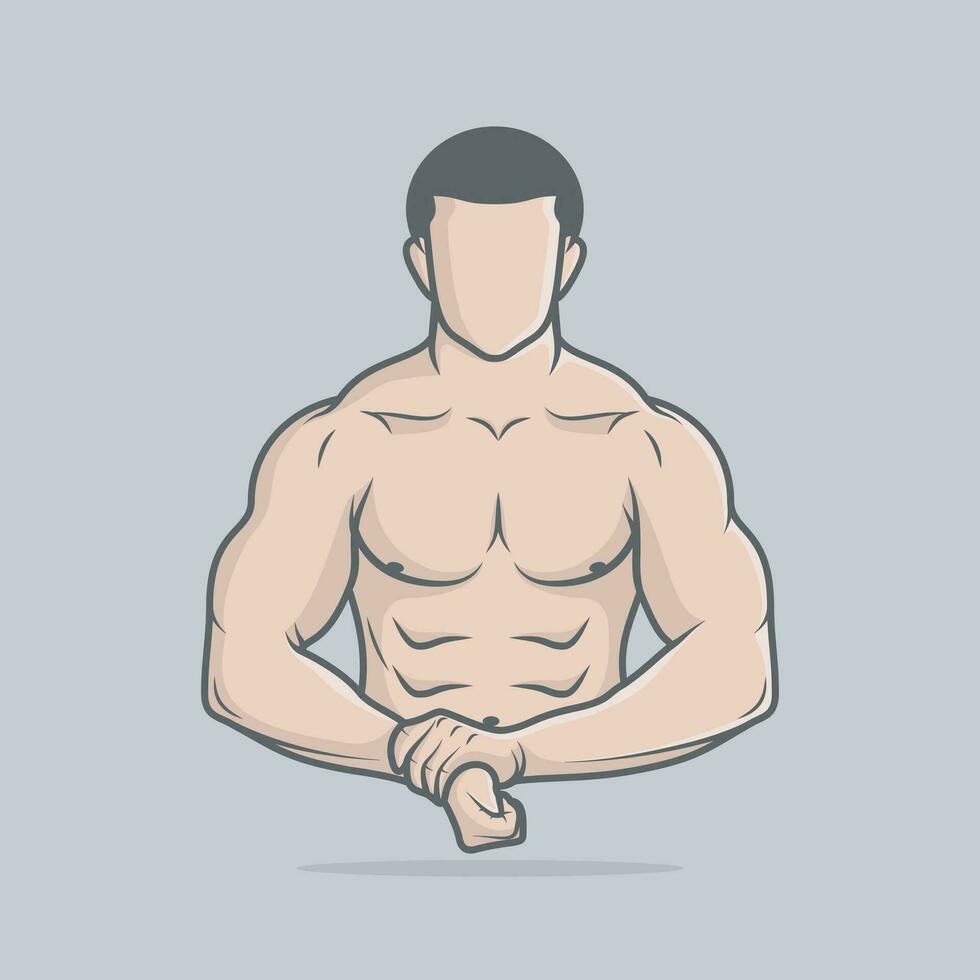 portret van een gespierd sterk zonder shirt mannetje bodybuilder vector illustratie ontwerp