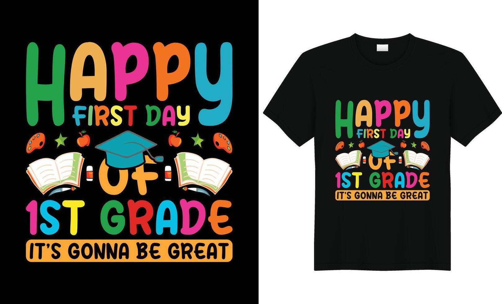 vector terug naar school- t-shirt ontwerp, eerst rang overhemden, kinderen ontwerp, poster, modder, sjabloon, achtergrond, afdrukken klaar kinderen school- t overhemd ontwerp