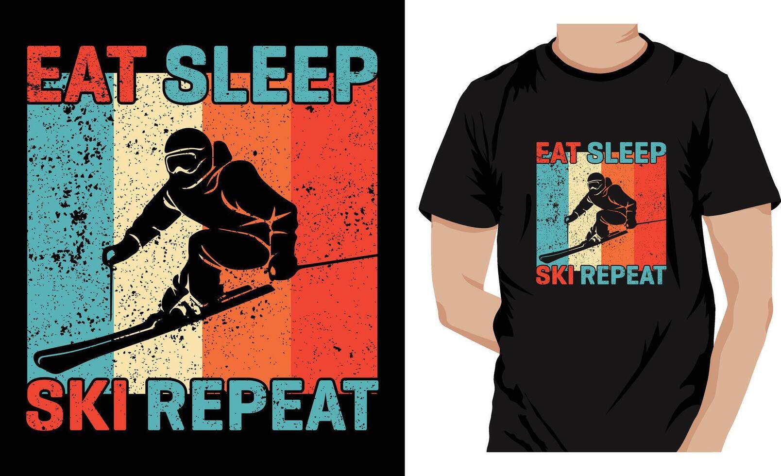 eten en slaap berg skiën t-shirt winter t-shirt ontwerp vector