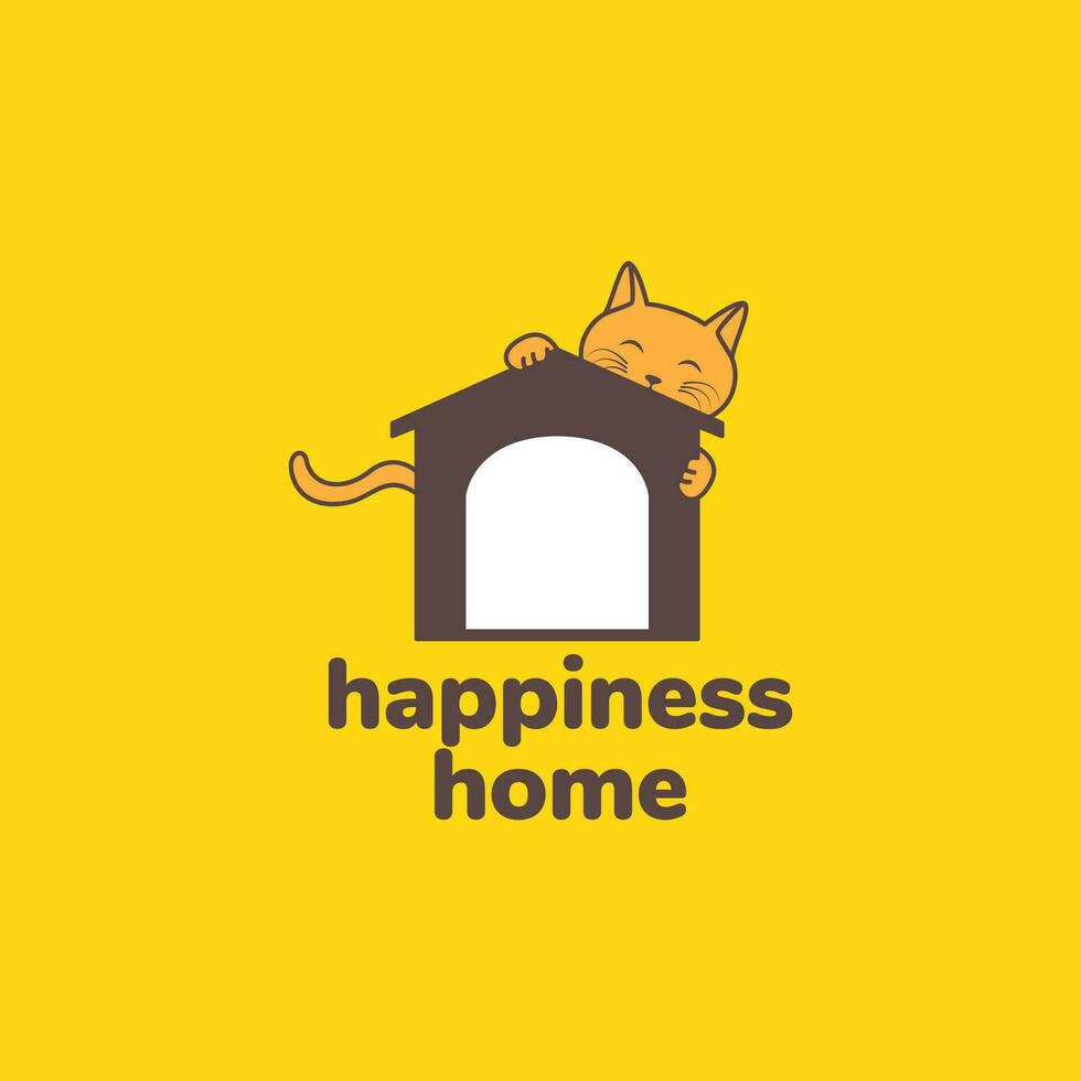 dier huisdieren kat spelen huis kooi gelukkig mascotte tekenfilm logo ontwerp vector