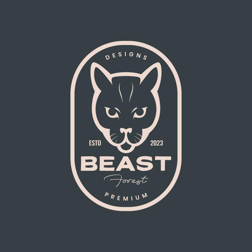 dier beest dieren in het wild Woud kat hoofd wijnoogst insigne logo ontwerp vector