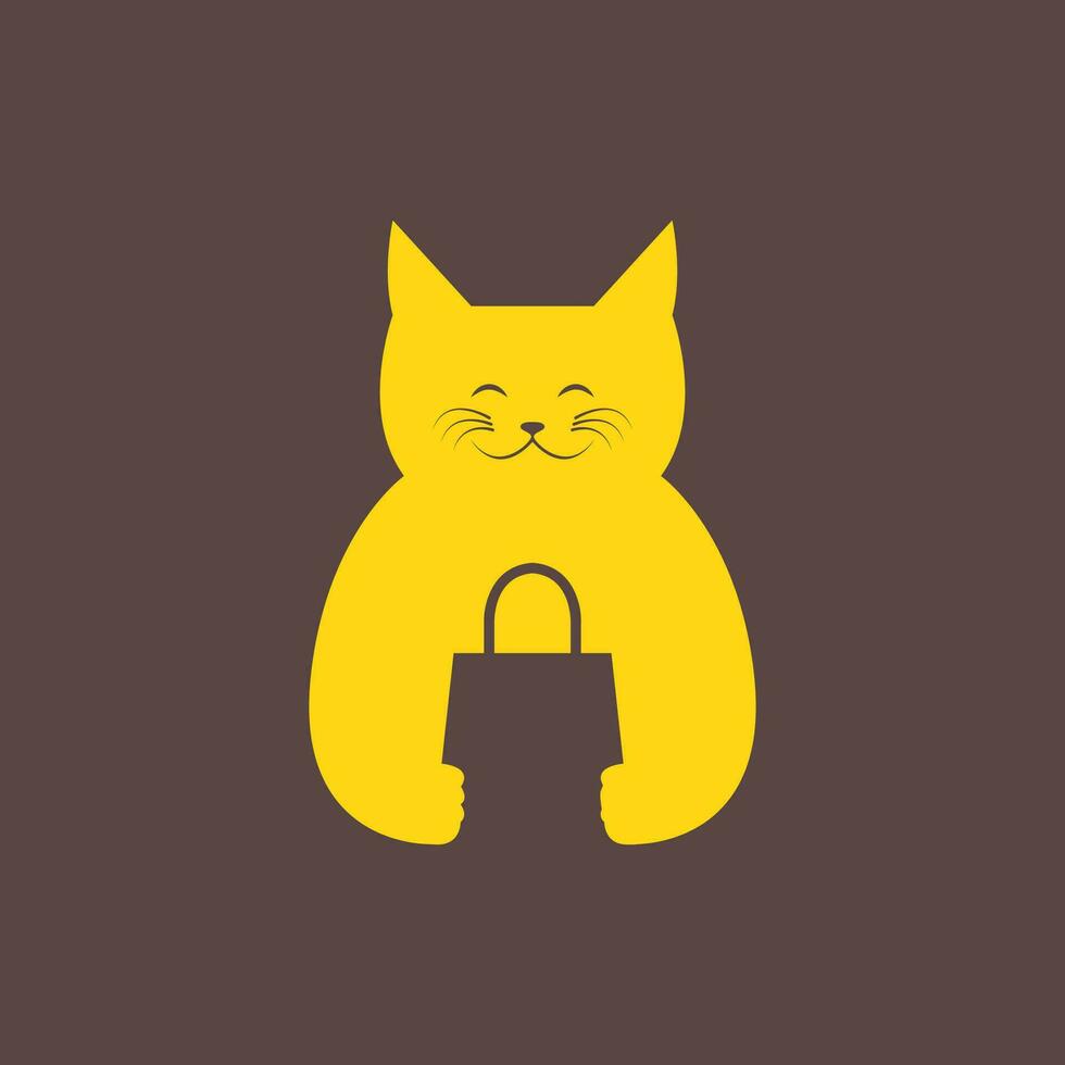 dier huisdieren kat boodschappen doen zak huisdier winkel mascotte schattig modern logo ontwerp vector