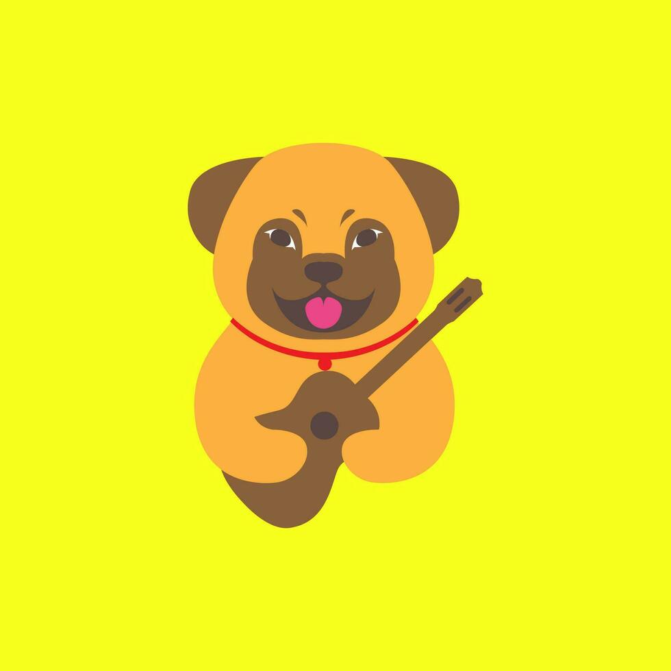dier huisdieren hond puppy spelen gitaar muziek- mascotte schattig logo ontwerp vector