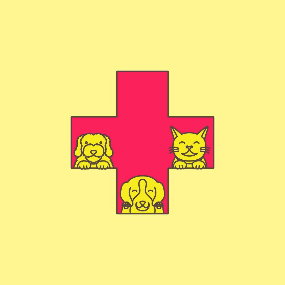 dier huisdieren zorg hond kat medisch Gezondheid kliniek mascotte logo ontwerp vector