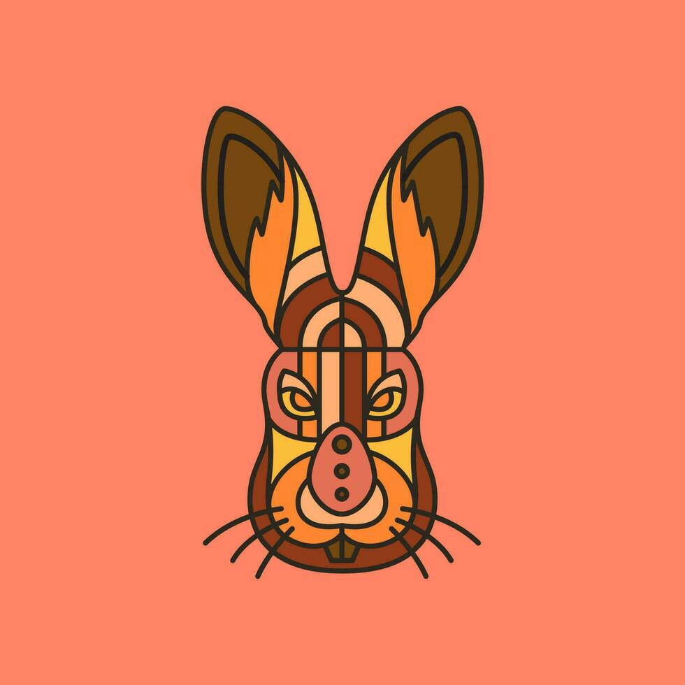 konijn haas konijn huisdieren hoofd kleurrijk wijnoogst logo vector icoon illustratie