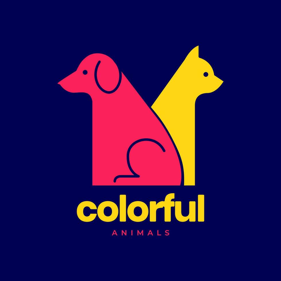 kat en hond huisdieren mascotte kleurrijk modern minimaal logo vector icoon illustratie