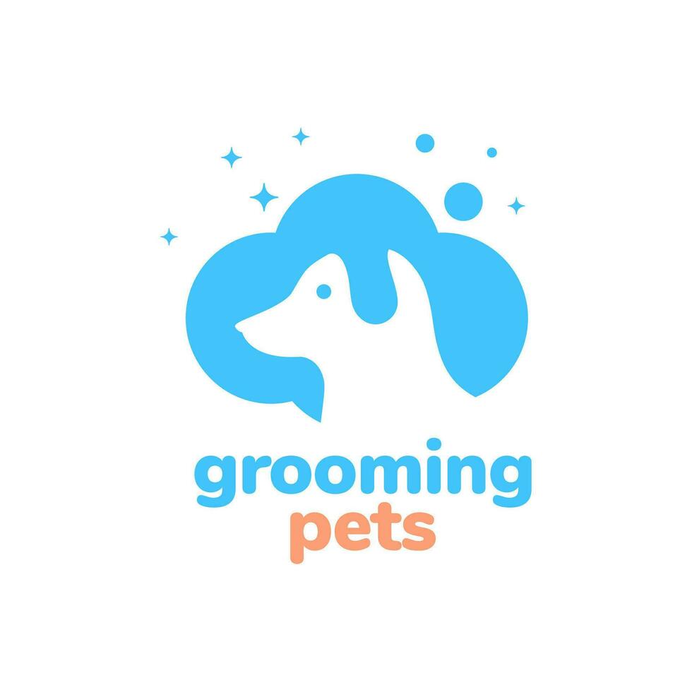 hond huisdieren uiterlijke verzorging schoon wassen behandeling kleurrijk modern mascotte logo vector icoon illustratie