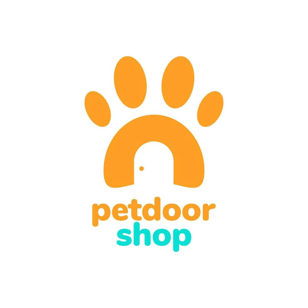 poot huisdieren kat hond gemakkelijk deur Open huisdier winkel modern logo icoon vector illustratie