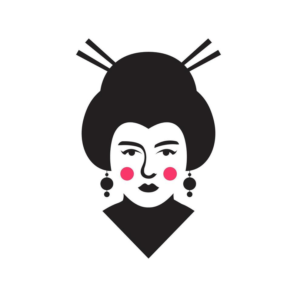 Japans vrouw schoonheid cultuur traditioneel wijnoogst minimaal mascotte logo icoon vector illustratie