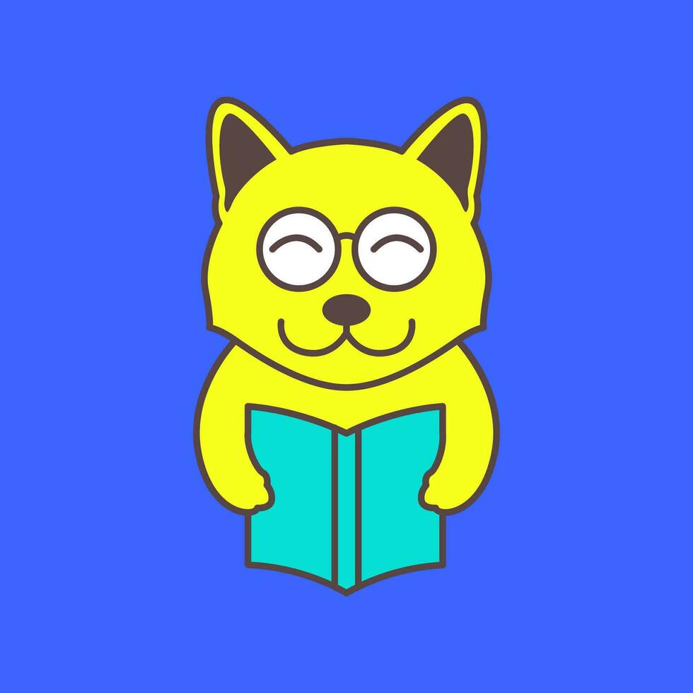 kat of hond huisdieren lezing boek studies slim mascotte tekenfilm schattig gelukkig kleurrijk logo vector icoon illustratie