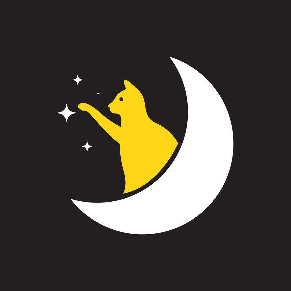 kat huisdieren nacht halve maan sterren modern minimaal mascotte logo vector icoon illustratie