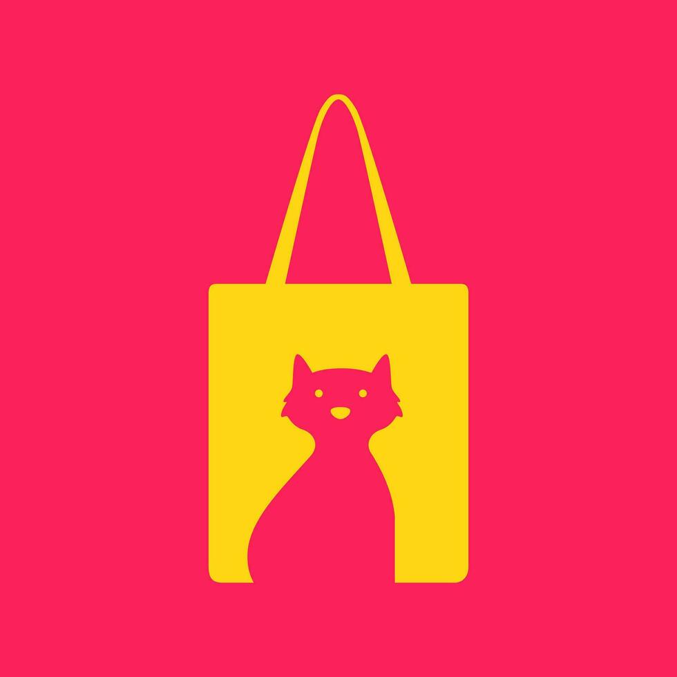 kat huisdier winkel zak boodschappen doen kleurrijk modern minimaal mascotte logo vector icoon illustratie