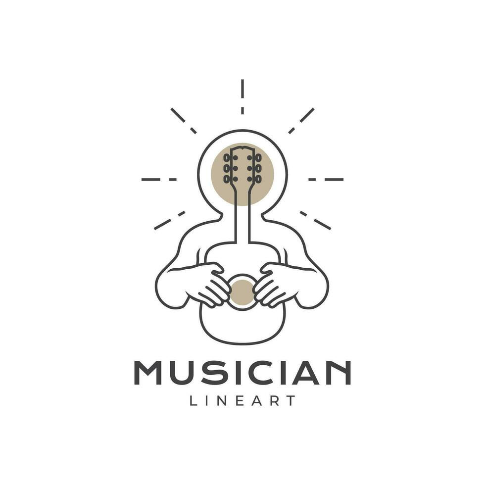 gitarist musicus kunst minimalistische lijnen modern lied concert schijnen mascotte logo icoon vector illustratie