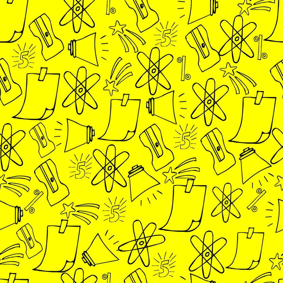 naadloos abstract patroon van zwart doodles Aan een geel achtergrond vector