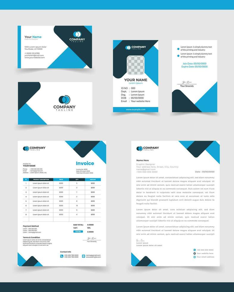 zakelijke merk identiteit mockup set. bewerkbare vector. bedrijf kaart, ID kaart kaart, factuur, briefhoofd, vector