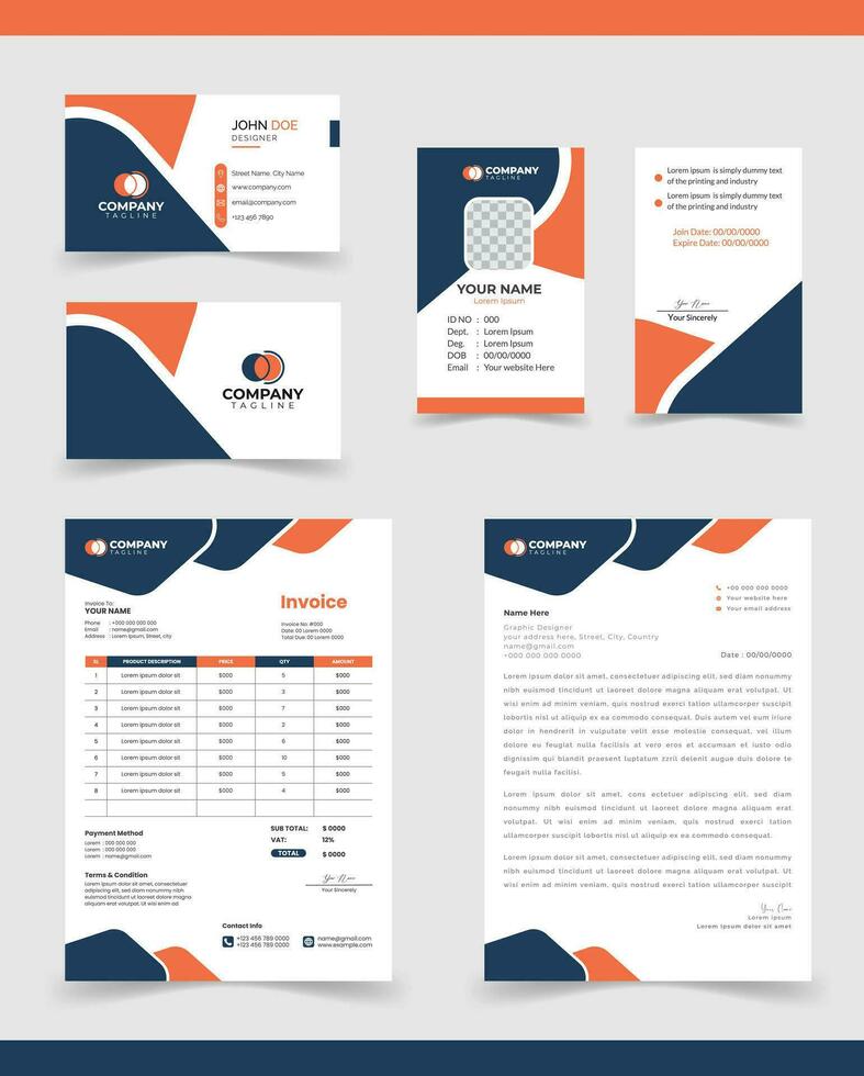 zakelijke merk identiteit mockup set. bewerkbare vector. bedrijf kaart, ID kaart kaart, factuur, briefhoofd, vector