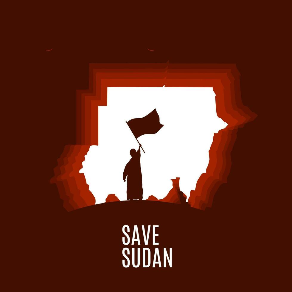 silhouet van een kinderen met een vlag voor Soedan campagne vector