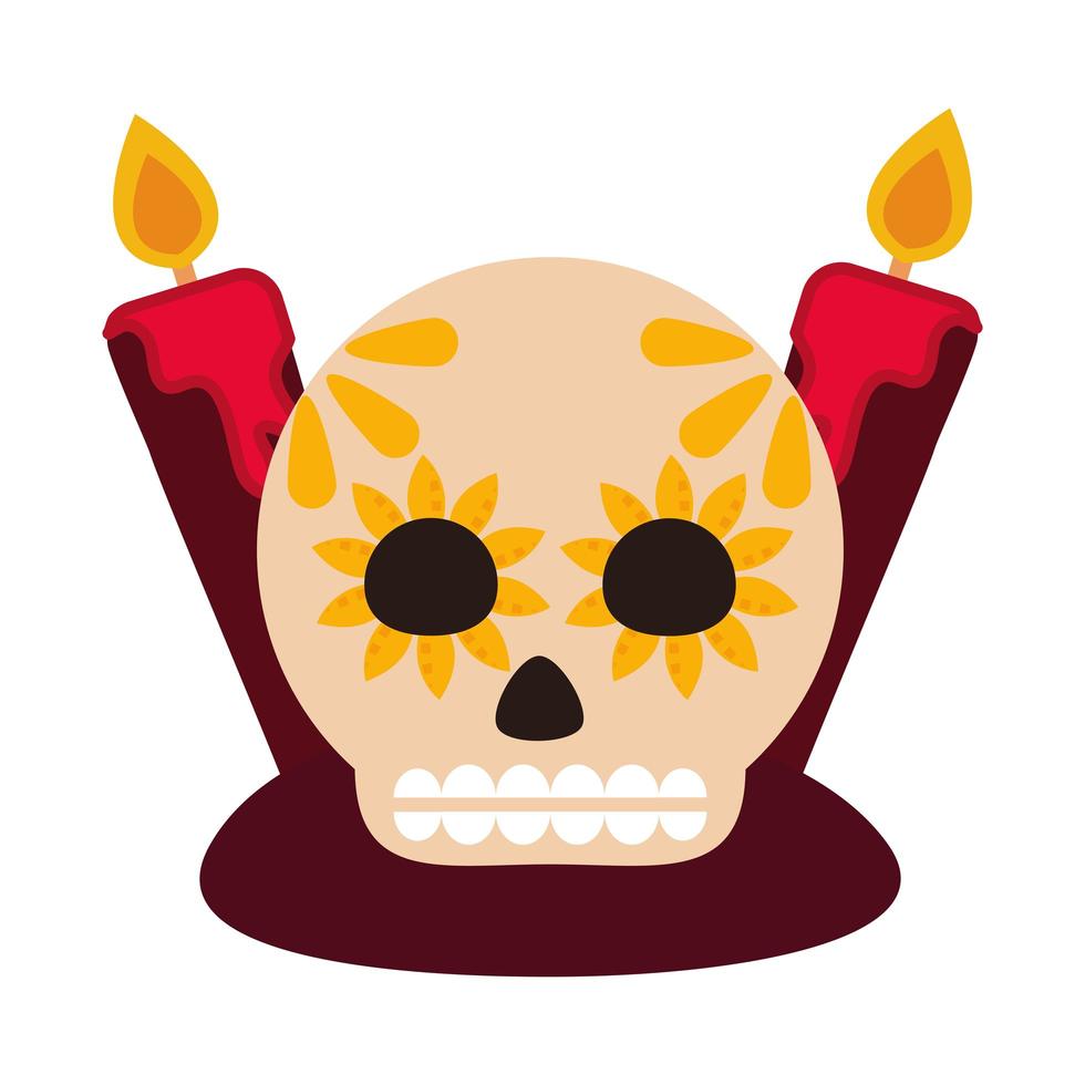 dag van de dode suikerschedel met kaarsen decoratie cultuur Mexicaanse viering pictogram vlakke stijl icon vector