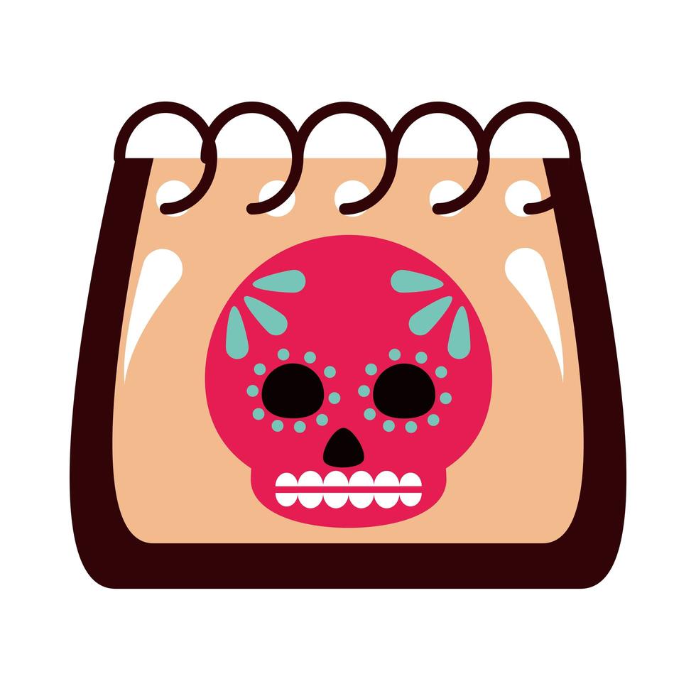 dag van de dode schedel in kalenderherinnering festival Mexicaanse viering pictogram vlakke stijl vector
